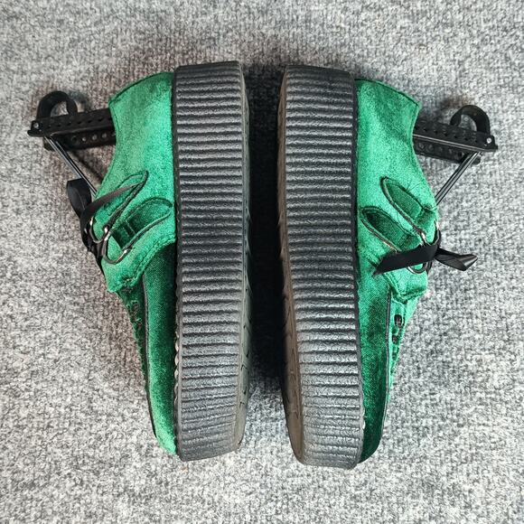 T.U.K Shoes Womens Size 7 Green Velvet Platform Creepers D-Ring TUK - Picture 3 of 9